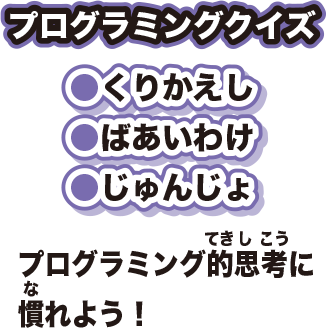 プログラミングクイズくりかえしばあいわけじゅんじょプログラミング的思考に慣れよう！