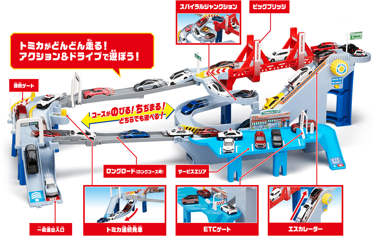 トミカがどんどん走る！アクション＆ドライブで遊ぼう！